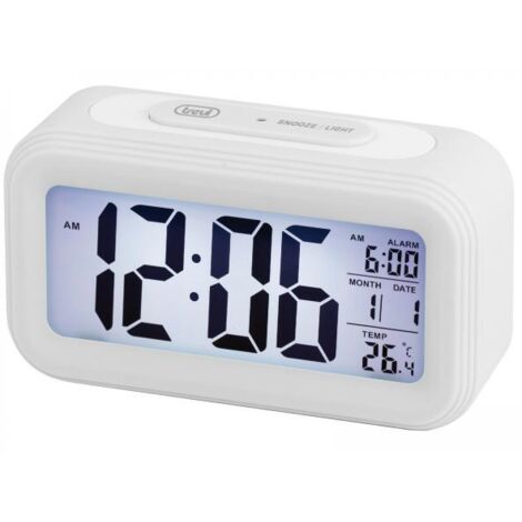 Trevi SLD 3068 S Orologio Termometro Digitale con Sveglia, Grande Display LCD, Calendario, Sensore per Illuminazione Automatica, Funzione Snooze, Bianco