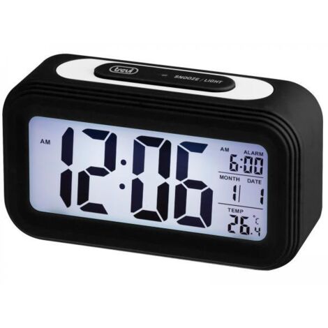 Trevi SLD 3068 S Orologio Termometro Digitale con Sveglia, Grande Display LCD, Calendario, Sensore per Illuminazione Automatica, Funzione Snooze, Nero