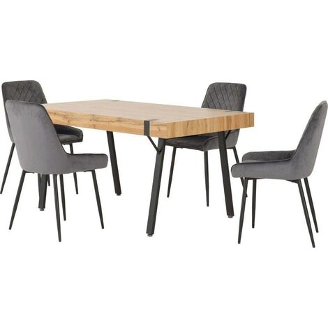 Treviso Dining Set with Avery Chairs - Light Oak Effect/Black/Grey Velvet
