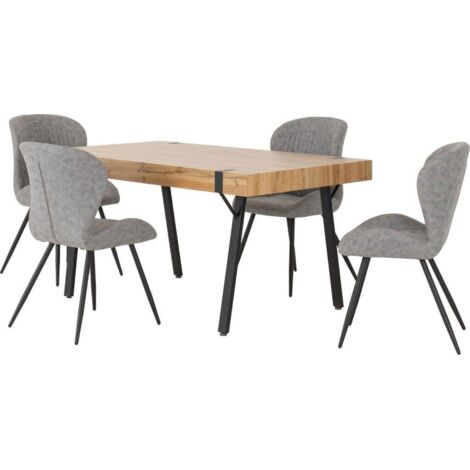 Treviso Dining Set with Quebec Chairs - Light Oak Effect/Black/Grey Faux Leather