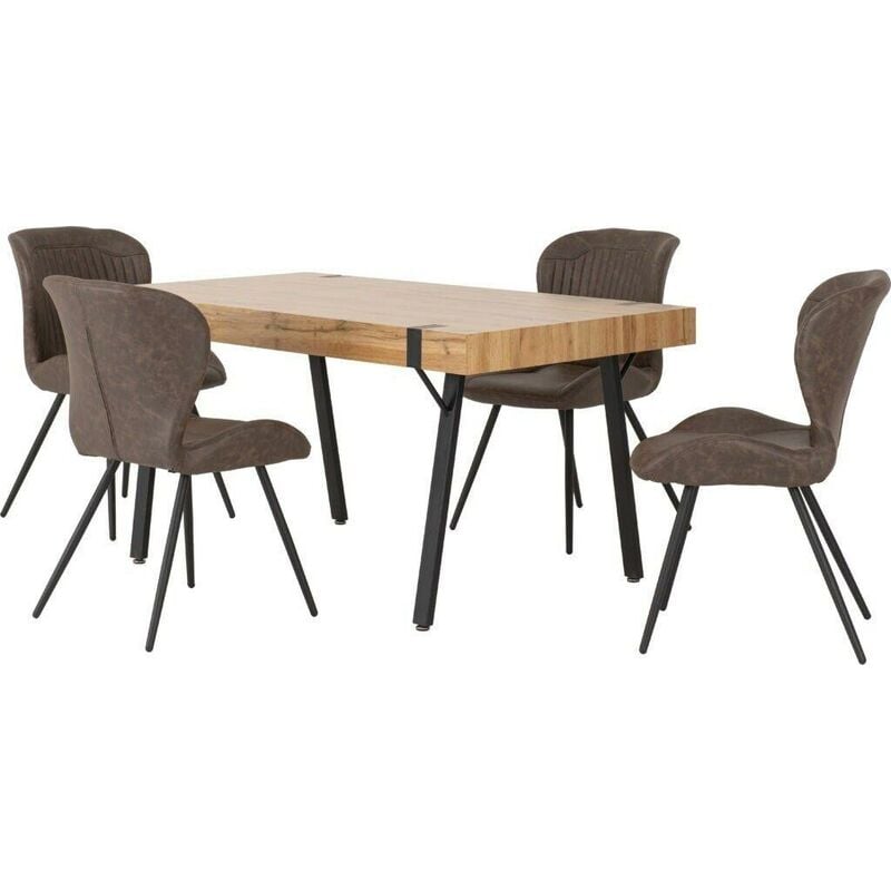 Treviso Light Oak Effect and Black Dining Set with Brown pu Quebec Chairs
