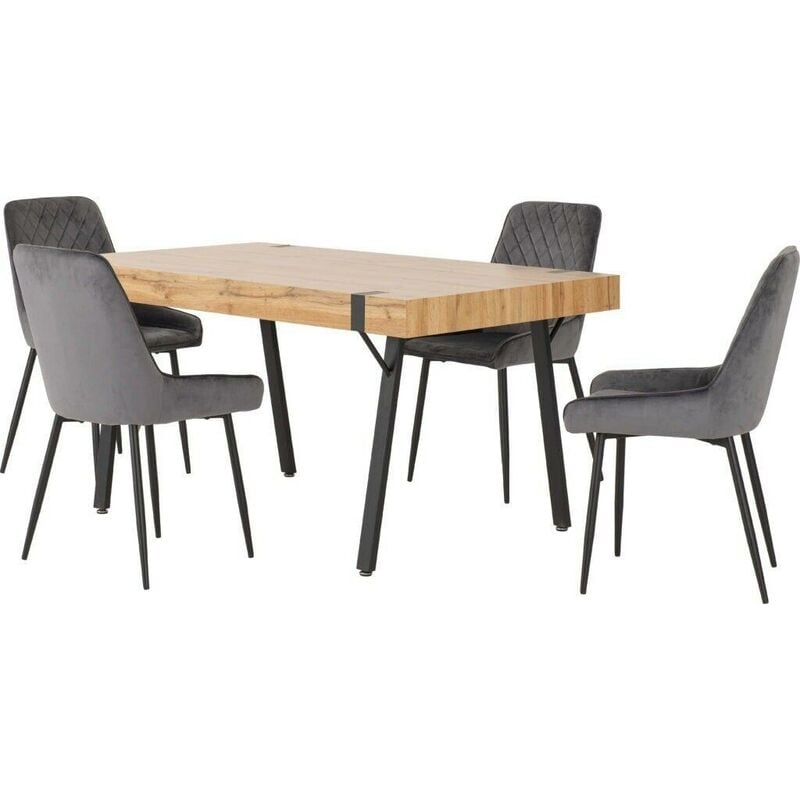 Treviso Light Oak Effect and Black Dining Set with Grey Velvet Avery Chairs