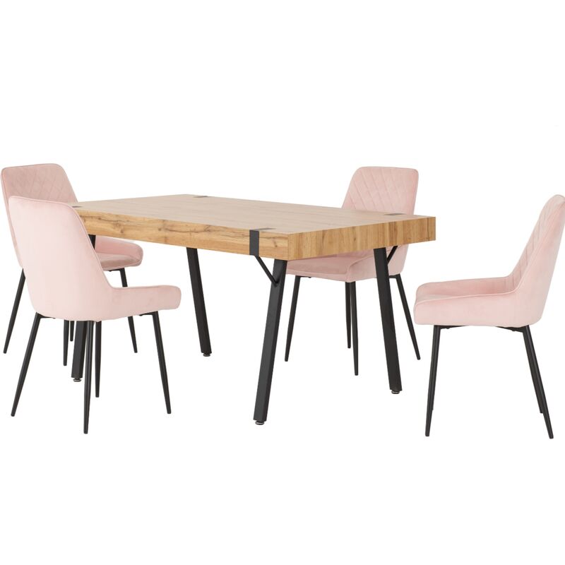 Treviso Light Oak Effect and Black Dining Set with Pink Avery Chairs