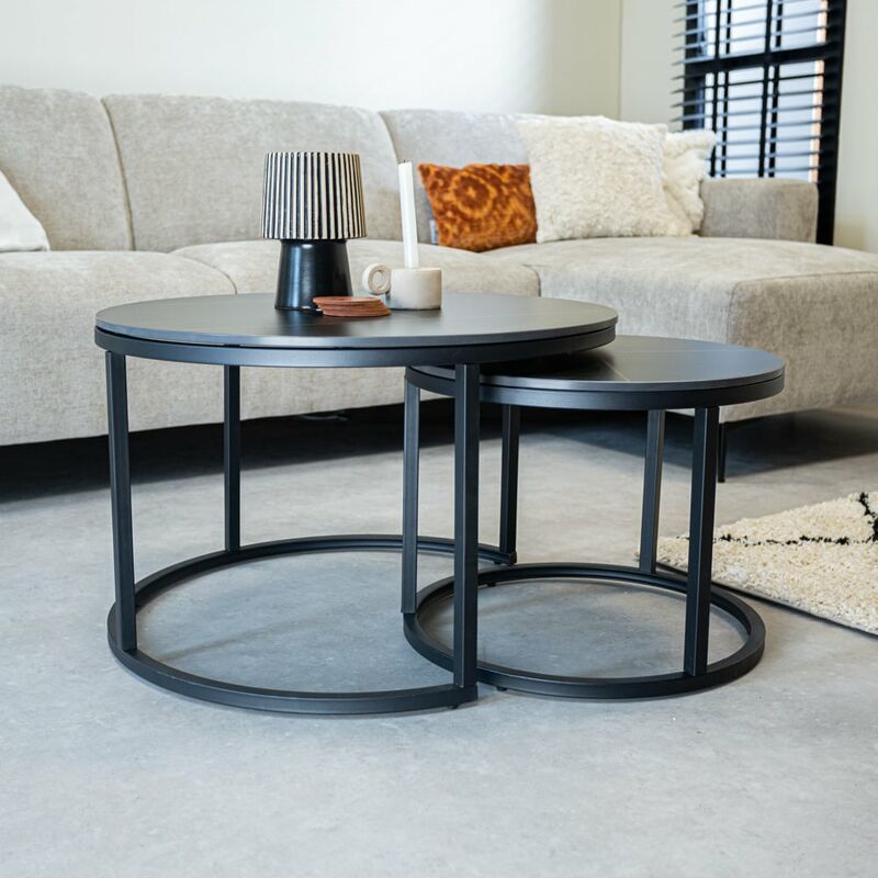 Dimehouse - Trevor Table Basse Industrielle Marbre Noir - Noir