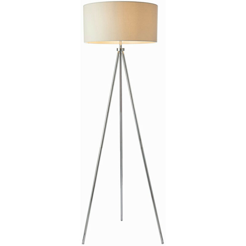 Endon Tri - 1 Light Floor Lamp Chrome, Ivory Linen Effect, E27