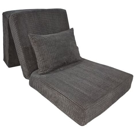 Tri-Folding Travel Futon Mattress for Adults, with Soft Jumbo Cord Cover and Matching Cushion - Grey