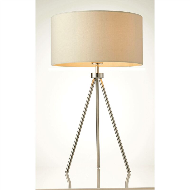 Endon Lighting - Endon Tri - 1 Light Table Lamp Chrome, Ivory Linen Effect, E27