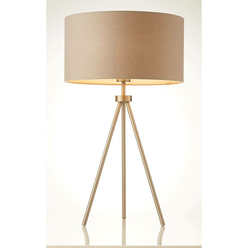 Endon Lighting - Endon Tri - 1 Light Table Lamp Matt Nickel, Grey Linen Effect, E27