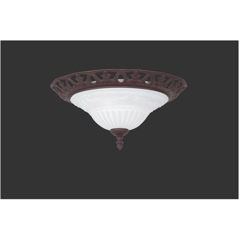 Plafonnier Rustique Rouille 2 x E27 Verre Opale Ø38 cm Trio Lighting