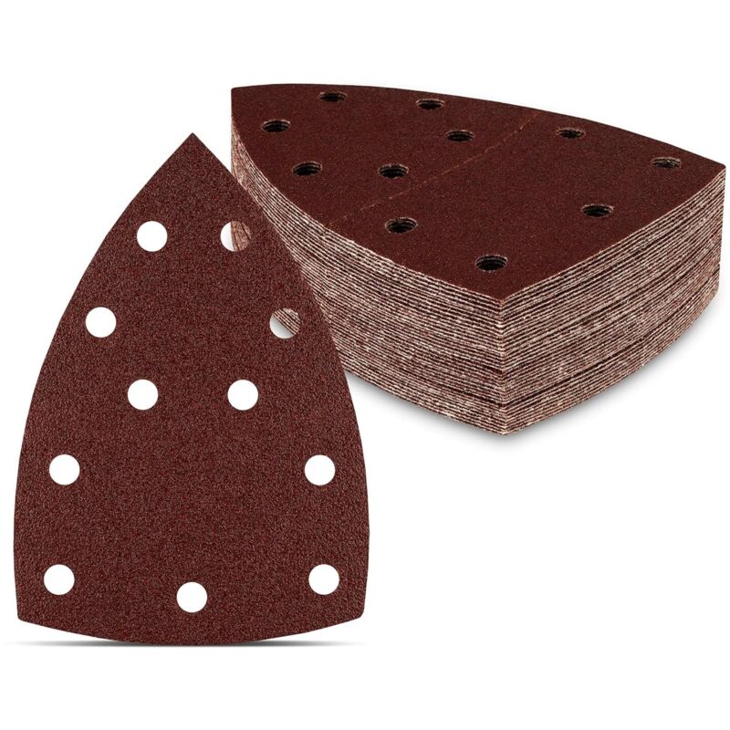 Triangle │ 50 pieces │ 11 holes │ 105 x 152 mm │ Grit 100 │ Suitable for several sanders │ Sandpaper │ Sandpaper