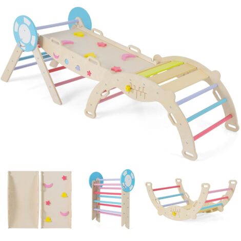 Triangle 7 en 1 Jouets d'Escalade pour Enfants avec Rampe Échelle et Arche Ensemble d'Escalade Montessori en Bois à Thème Nautique Coloré