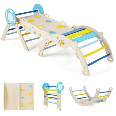 Triangle 7 en 1 Jouets d'Escalade pour Enfants avec Rampe Échelle et Arche Ensemble d'Escalade Montessori en Bois à Thème Nautique Macaron