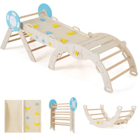Triangle 7 en 1 Jouets d'Escalade pour Enfants avec Rampe Échelle et Arche Ensemble d'Escalade Montessori en Bois à Thème Nautique Naturel
