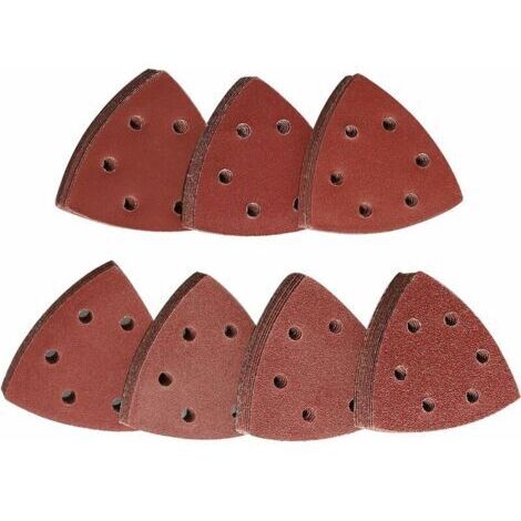 Triangle de Poncage 70 Triangles Abrasifs Autoagrippants 6 trous grain 60/80/120/180/240/320/400 Lot de papier a poncer triangle abrasif triangulaire pour ponceuse triangle