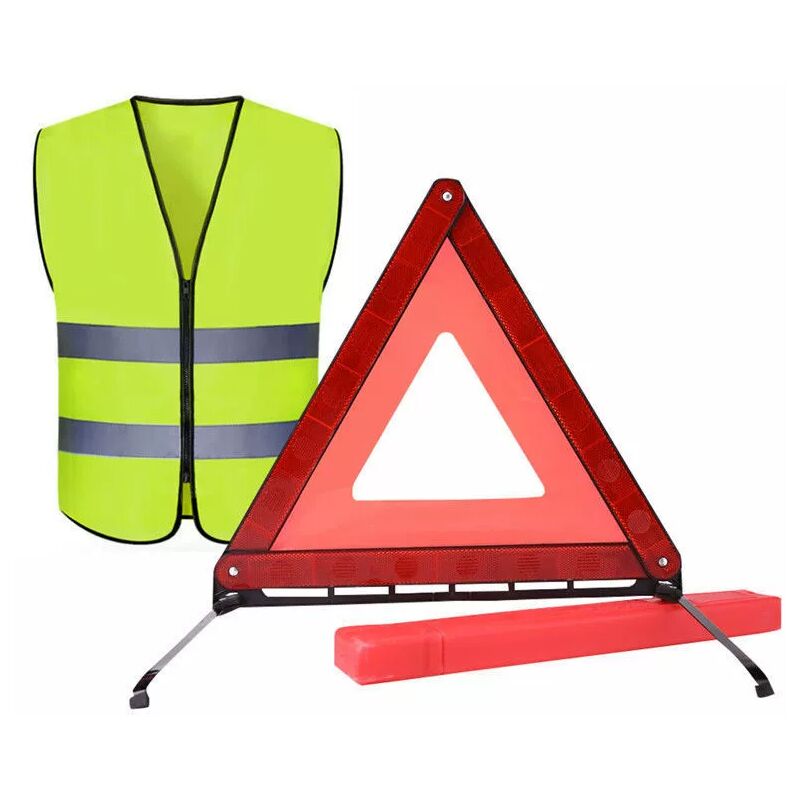 Triangle De Signalisation & Gilet Jaune Réfléchissant Pliable Alerte De Sécurité