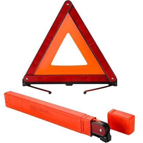 Triangle de signalisation réfléchissant pliable avec compartiment de rangement, adapté aux accidents et pannes – garantissant la sécurité routière.