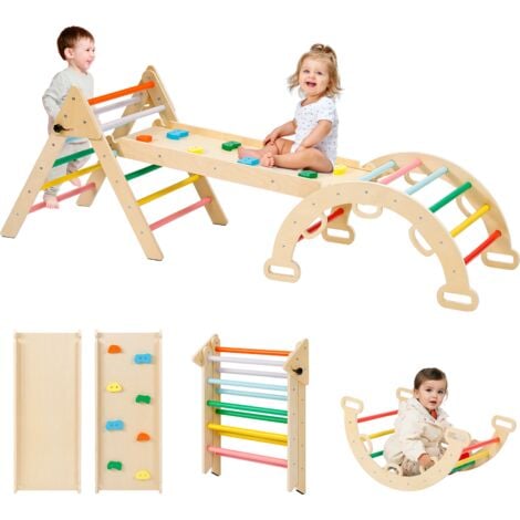 NECHE Triangle d'Escalade 7 en 1 pour Enfants avec Toboggan,Rampe Double Face,Échelles,Équipement de jeu Montessori,Aire de Jeux pour Bébé 1 Ans+,Coloré