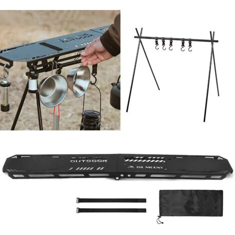 (Triangle et planche) Plateau supérieur triangulaire pour trépied de camping pliable en alliage d'aluminium, avec trou de suspension. Support de rangement triangulaire pour le camping en extérieur.