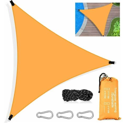 Triangle Shade Sail, Waterproof UV Protection Triangular Shade Cloth with Rope, Carabiner and Storage Bag for Yard, Garden, Patio, Outdoor Pool COOCHEER（Orange Color）