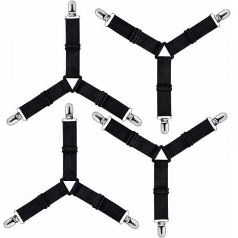 Triangle Tendeur Drap Housse Réglable, Fixation Sangle de Maintien pour Literie, Drap Lit, Housse Repassage, Matelas, Canapé (Noir, Lot de 4)
