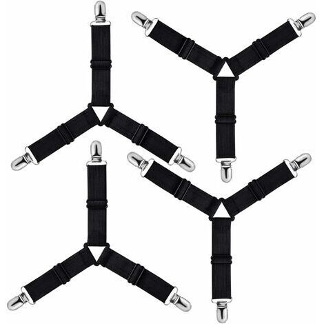 Triangle Tendeur Drap Housse Réglable, Fixation Sangle de Maintien pour Literie, Drap Lit, Housse Repassage, Matelas, Canapé (Noir, Lot de 4)