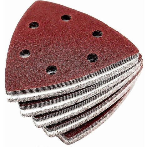 Triangles de ponçage Delta (25 pièces, 6 trous, 90 x 90 x 90 mm, grain 40) pour ponceuses Delta. Feuilles abrasives. Patins de ponçage triangulaires. Papier abrasif.