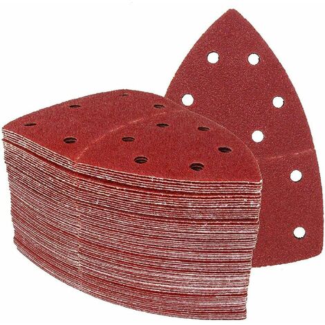 Triangles de ponçage Prio │60 pièces │ 11 trous │ 105 x 152 mm │ Mixpack (10 x grain 40/60/80/120/180/240 chacun) │ pour plusieurs ponceuses │ Feuilles abrasives │ Papier abrasif