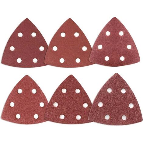 Triangoli abrasivi Delta, 120 pezzi 6 fori Triangoli abrasivi Delta Mixpack (20 x grana 40/60/80/120/180/180/240 ciascuno), carta vetrata 90x90x90mm per levigatrici Delta, fogli abrasivi