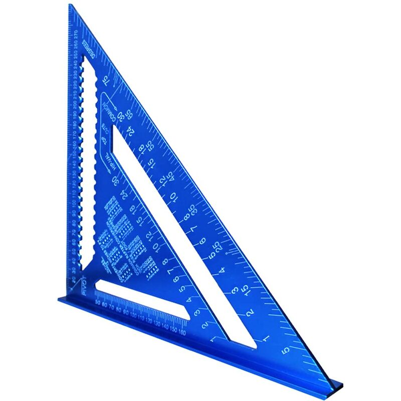 Image of Triangolo metrico, triangolo blu, righello ad angolo retto, lega di alluminio, triangolo, ingegnere, strumento di misurazione del layout del