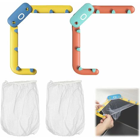 Triangulaire étagère De Drainage, 2 Pièces Filtre de Cuisine,Support De Rangement des Ordures, Outil de Nettoyage Anti-Blocage(Orange+Jaune avec 100 Sacs à Mailles Fines)