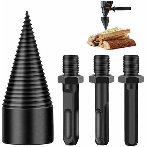 Triangular wood splitting drill bit, conical drill bit, 42 mm wood splitting drill bit, robust conical wood grinding tool with splitting screw