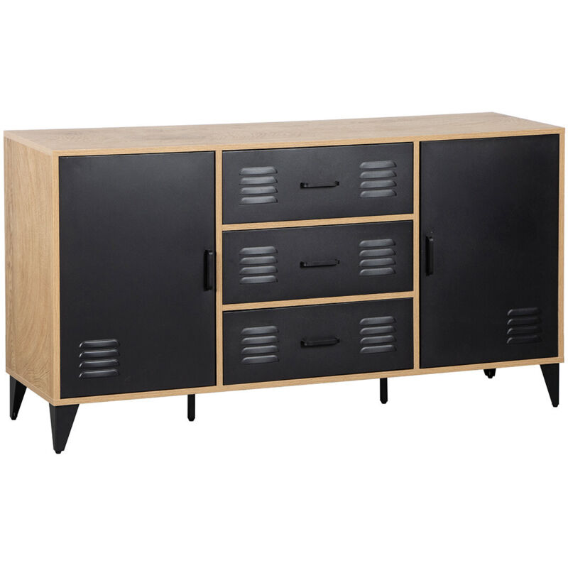 Bestmobilier - Tribeca - buffet bas - effet bois et métal noir - 140 cm