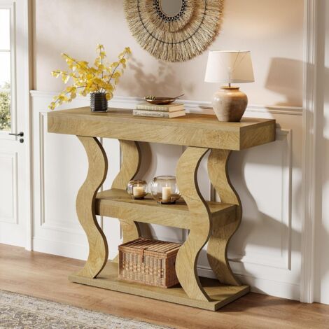 Tribesigns 105 cm Console pour entrée, Petite Table Basse étroite en Bois à 3 Niveaux avec étagères de Rangement et Cadre incurvé pour Salon, Couloir, Hall d'entrée