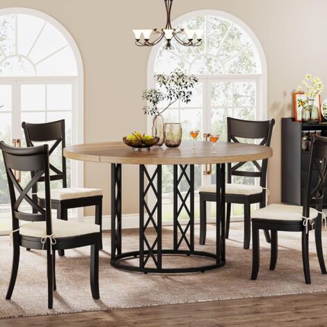Tribesigns 120cm Round Dining Table for 4-6 People,Rustic Coffee Table with Metal Base for Kitchen, Living Room