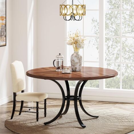 Tribesigns 120cm Runder Esstisch für 4-6 Personen - Industrieller Küchentisch mit Metallsockel, multifunktionaler brauner Esstisch für Esszimmer, Wohnzimmer