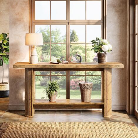 Tribesigns 140 cm Moderner Konsolentisch, Schmaler Flurtisch mit Ablage, Konsolentisch Holz hinter der Couch für Wohnzimmer, Flur, Eingang, Braun