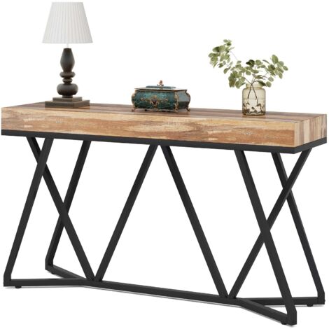 Tribesigns 140cm-Konsolentisch, Bauernhaus-Sofatisch, Eingangstisch mit einzigartigem Metallsockel, Kleiner Ausstellungstisch, Foyer-Tisch, industrieller Flurtisch für Flur, Wohnzimmer (Holzfarbe)