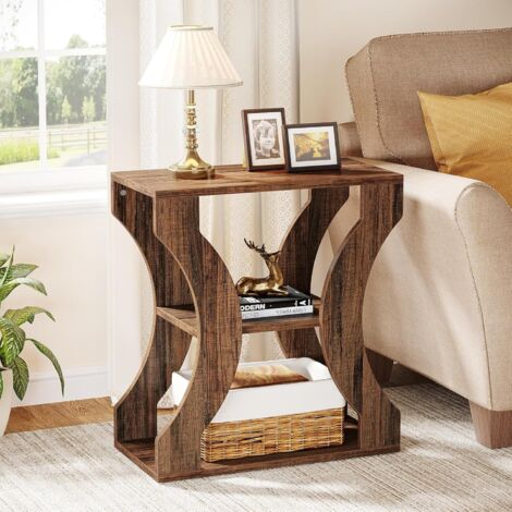 Tribesigns 24" Farmhouse End Table, 3-Tier Narrow Side Table with Storage Shelves, Industrial Wood Accent Table, Nightstand Bedside Table for Living Room, Bedroom, Rustic Brown (1PCS)