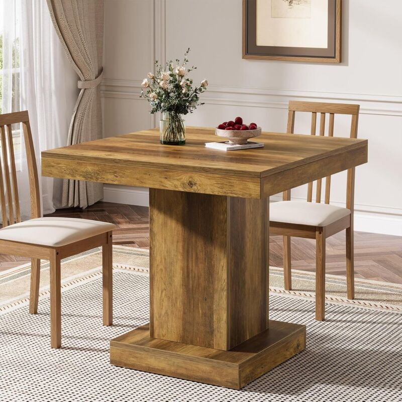 Tribesigns 39.4 Inch Round Dining Table For 4, Wood Kitchen Table Large Dinner Table With Storage Shelf For Home Dining Room Living Room, Rustic Brown