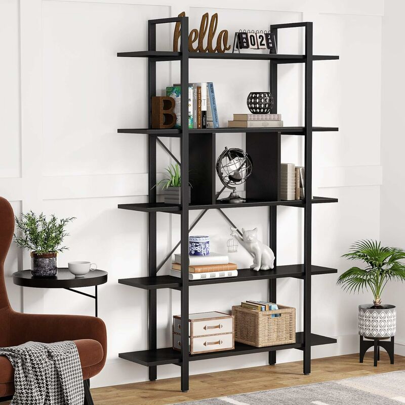 tribesigns 5 niveaux bibliotheque etagere de rangement bibliotheque meuble industrielle pour salon, bureau, 105x29.5x180cm (noir)