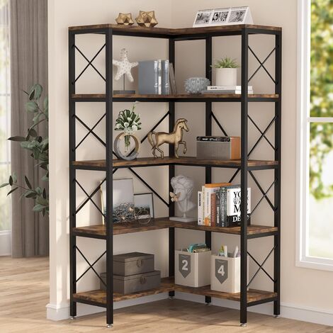 Tribesigns 6-Tier Corner Shelf, 75 Inch Tall Narrow Bookshelf Storage Rack,  Etagere Shelves Display Stand for Small Spaces, Rustic Open Bookcase