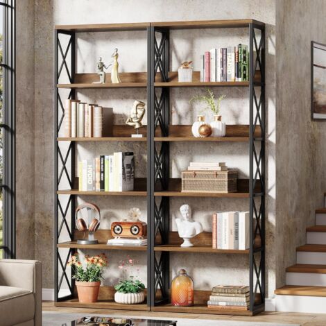 Tribesigns 5-stöckiges Industrie Bücherregal, 178 cm hohes Etagere-Bücherregal mit offenen Regalen, Vintage-Standregal, Ausstellungsregal für Zuhause, Büro, Schlafzimmer, Arbeitszimmer (2 Stück)
