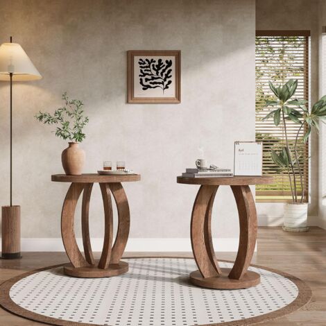 Tribesigns 50 cm Beistelltisch, runder Beistelltisch mit Stauraum, Landhaus-Nachttisch mit runder Tischplatte, für Wohnzimmer, Schlafzimmer, kleine Räume, Holz-Akzentmöbel (2, Braun)