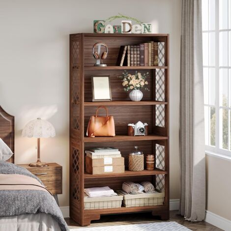 Tribesigns 6-Tier Bookcase, 70.8" Vintage Tall Bookcase, Floor Standing 5-Shelf Display Rack Storage Shelves Mid-Century Bookcase for Home Office, Living Room, Bedroom