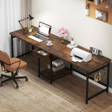 Tribesigns 79 Inch Extra Long Desk, Double Desk with 2 Drawers, Two Person Desk Long Computer Desk with Storage Shelves, Writing Table Study Desk for Home Office, Rustic Brown