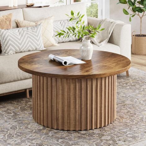 Tribesigns 80cm Round Coffee Table, Farmhouse Circle Coffee Table with Metal Base, Modern Wood Accent Center Table Sofa Side Table for Living Room, Home Office, Wood Grain Veneer Top
