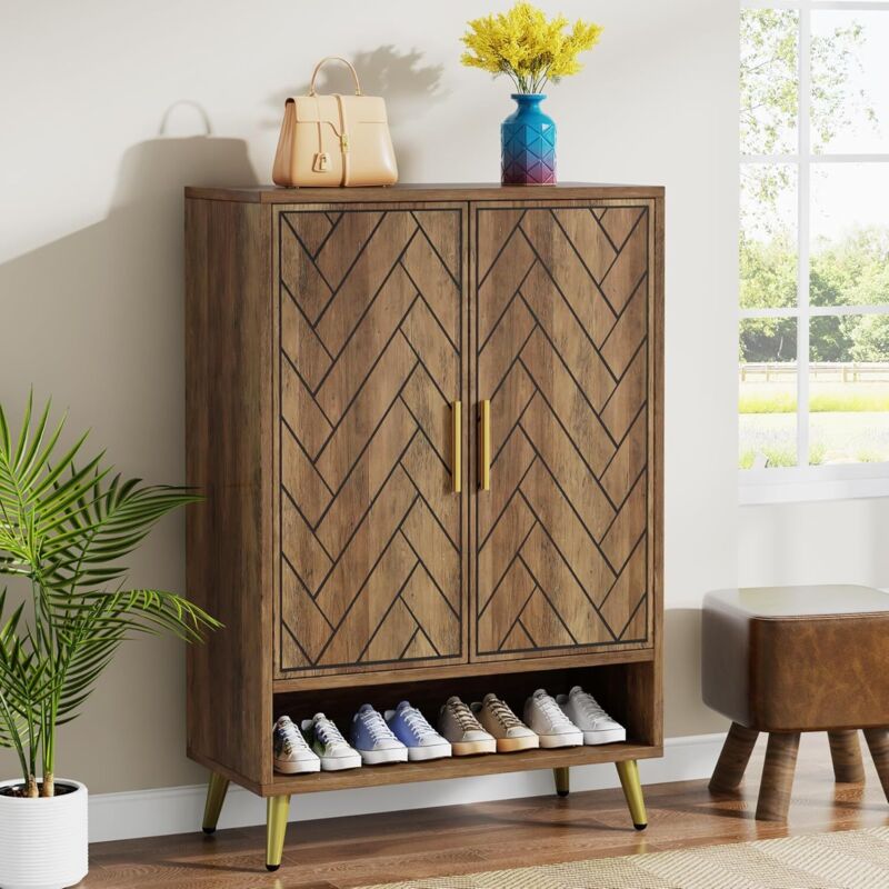 Tribesigns Armoire à chaussures avec 2 portes, 75 x 37 x 110 cm, étagère à chaussures, pour 25 paires de chaussures, étagère, meuble à chaussures, en