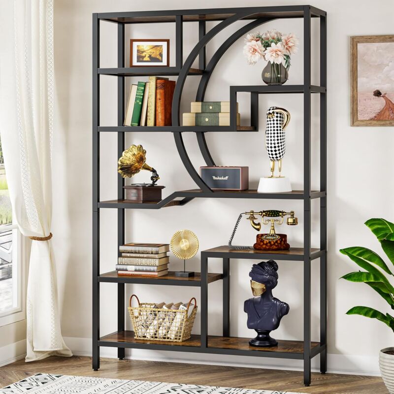 Tribesigns - Bibliothèque de 175 cm de haut, bibliothèque industrielle à 6 niveaux, étagères ouvertes autoportantes, étagère de rangement en bois