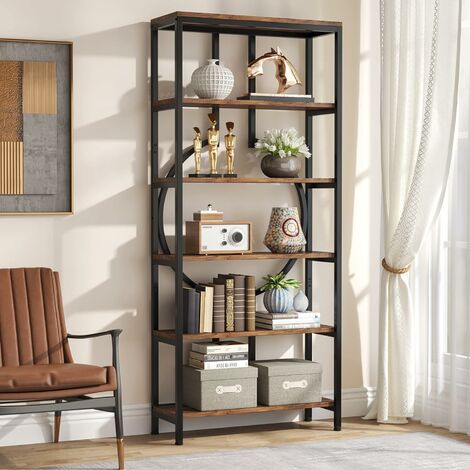 Tribesigns – Bibliothèque industrielle 6 niveaux – Meuble de rangement autonome marron rustique et noir – Dimensions 180H x 70L x 30P cm – Surface anti-rayures