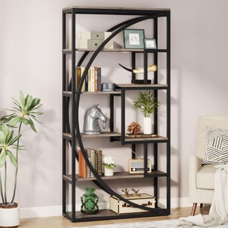 Tribesigns Bookshelf, Industrial 5-Tier Etagere Bookcase, 180cm Tall Bookshelf with 8 Open Storage Shelf, Book Shelf Display Tack Shelving Unit for Home Office Living Room, Vintage Grey